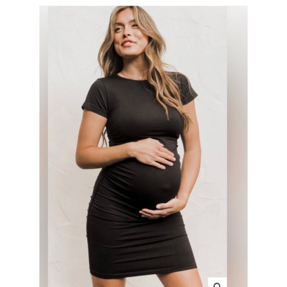 BLANQI Everyday Dress Womens Small Medium Black Short Sleeve Maternity Ruched